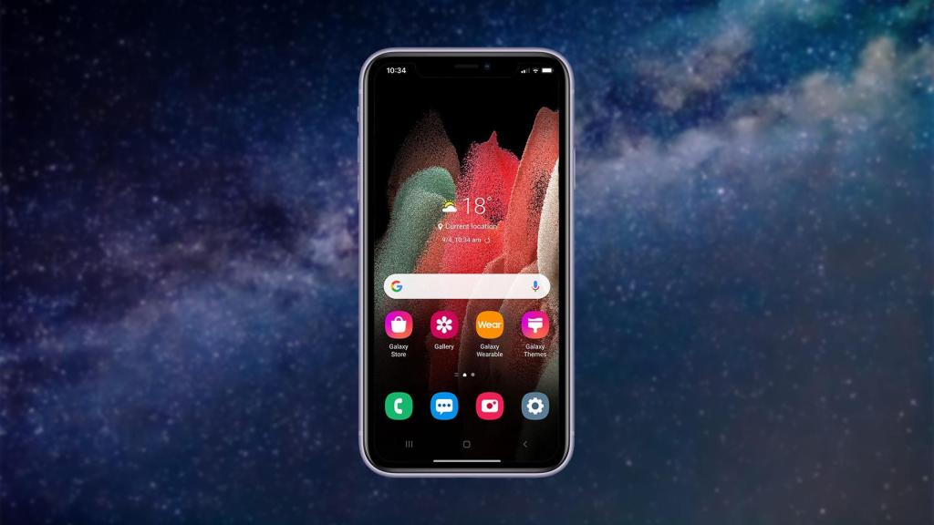 iPhone 11 con un fondo de Samsung Galaxy.