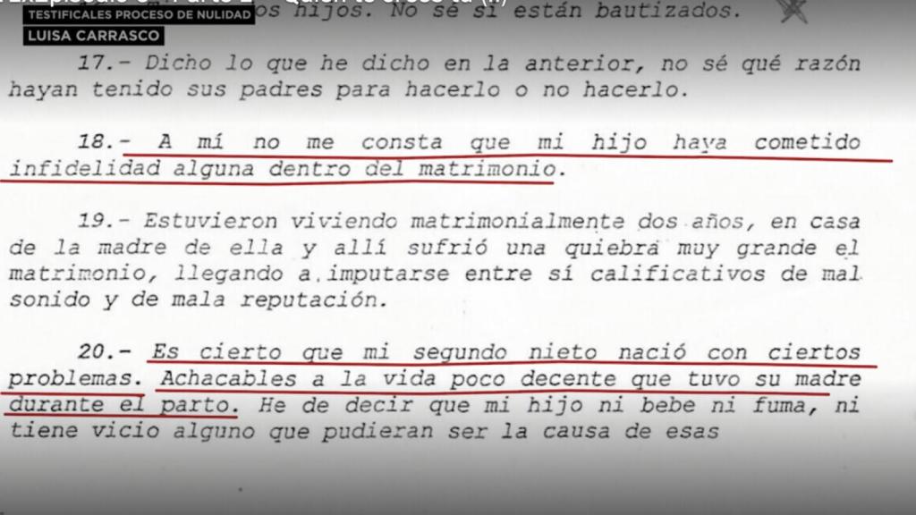 El documento que presentó Rocío Carrasco sobre su exsuegra, Luisa.