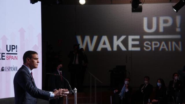 Pedro Sánchez, durante su discurso en el anfiteatro Gabriela Mistral de  la Casa de América de Madrid.