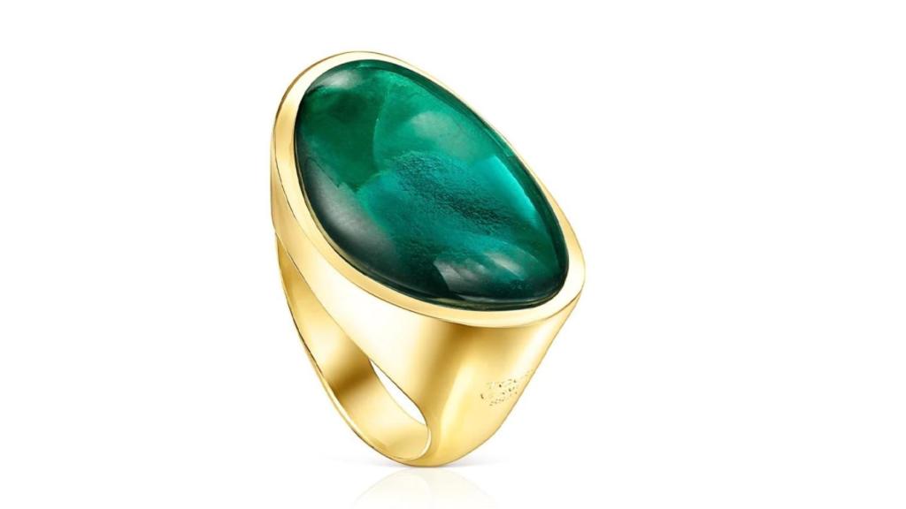 Anillo Tous Cocktail de plata vermeil y glass verde