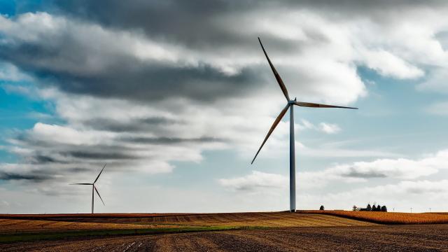 Una imagen muestra generadores de energía eólica.