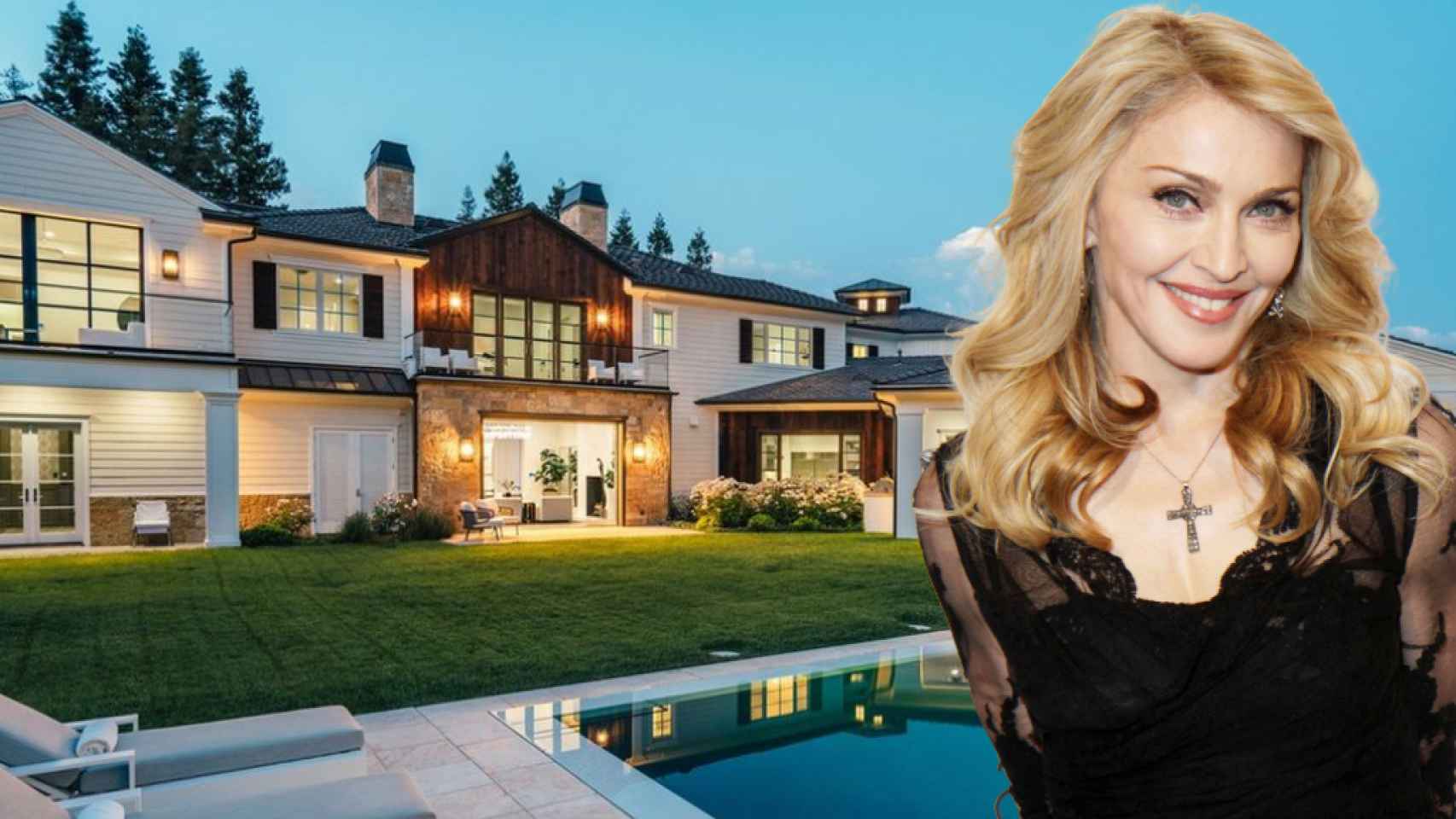 Madonna, junto a la casa que le ha comprado a The Weeknd, en un fotomontaje de JALEOS.