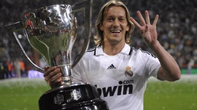 Míchel Salgado, celebrando el título de Liga con el Real Madrid