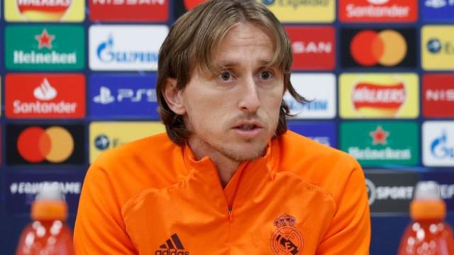 Luka Modric, en rueda de prensa de la Champions League con el Real Madrid