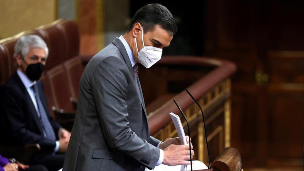 Pedro Sánchez esta mañana en el Congreso de los Diputados.