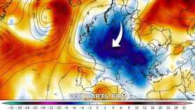 Representación de las temperaturas anómalamente bajas en Europa. Severe-weather.eu.