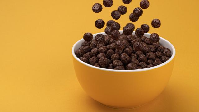 Un cuenco de cereales de chocolate.