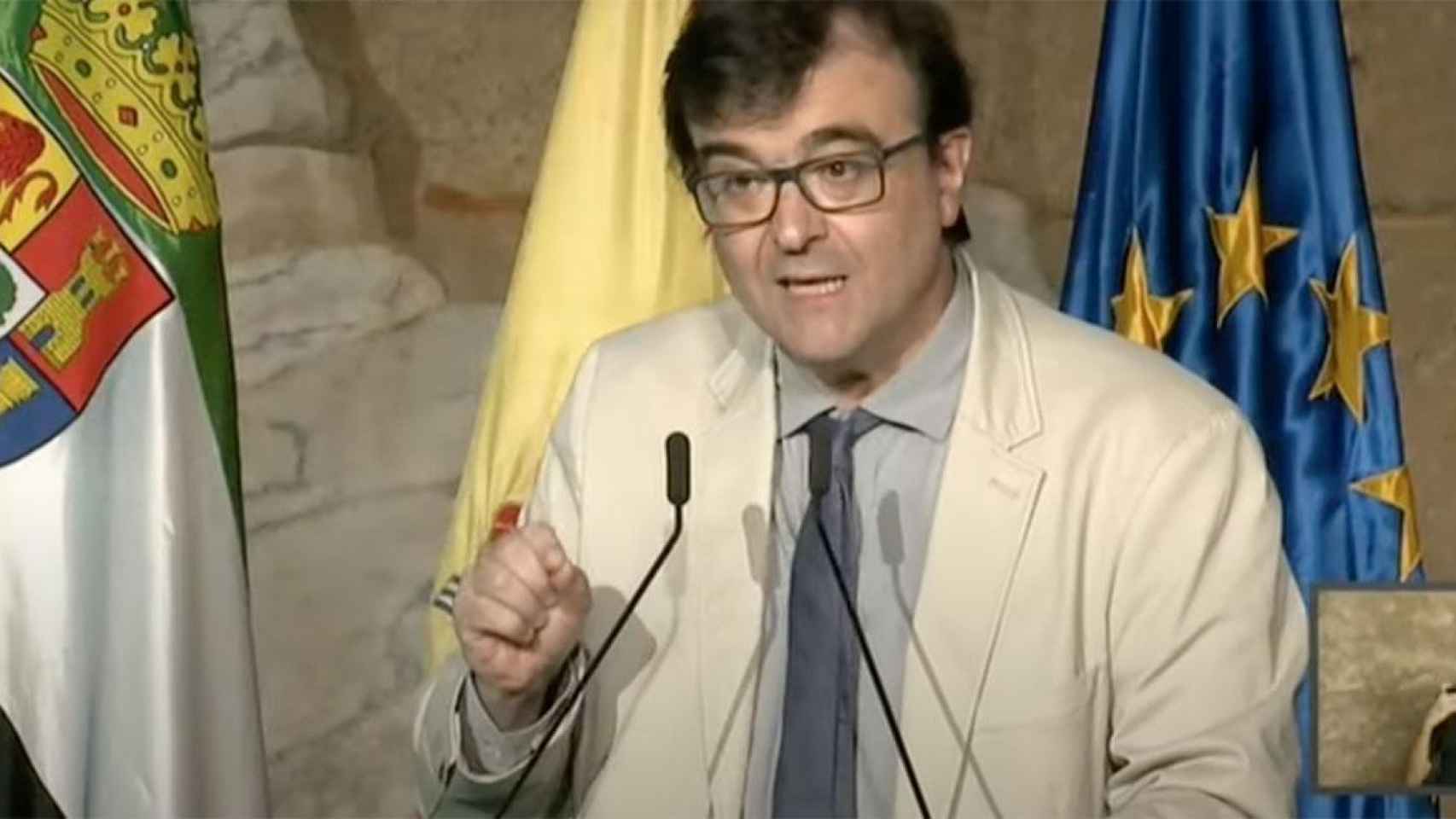 Cercas, durante su comentado discurso de 2019 en Extremadura.