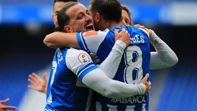 Borges celebra el gol del Deportivo ante el Numancia