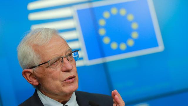 El jefe de la diplomacia de la UE, Josep Borrell, durante la rueda de prensa de este lunes