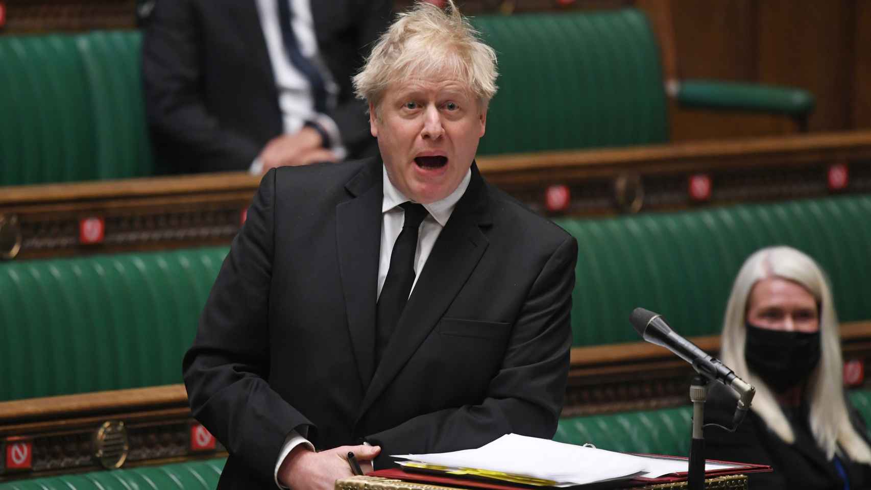 El primer ministro británico, Boris Johnson, en la Cámara de los Comunes el pasado 14 de abril.