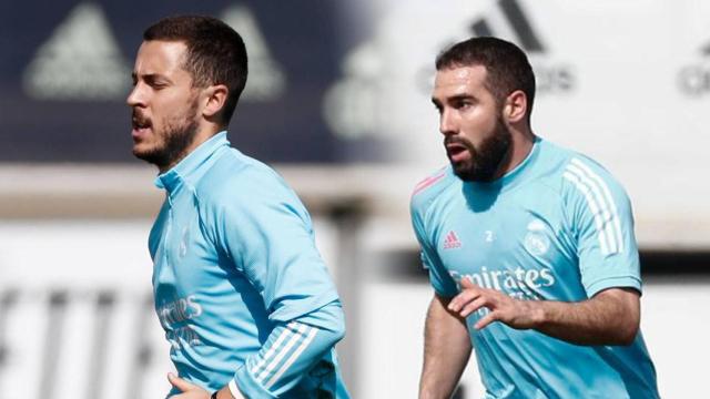 Eden Hazard y Dani Carvajal, durante un entrenamiento del Real Madrid