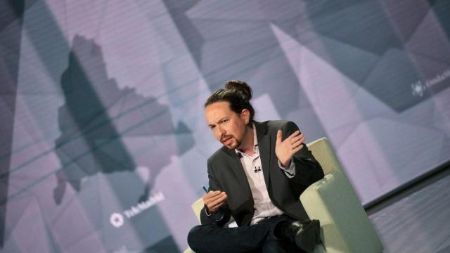 El candidato de Unidas Podemos a la Comunidad de Madrid, Pablo Iglesias, en su intervención de ayer en Telemadrid.