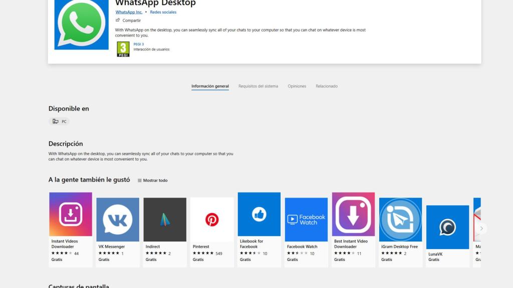 Página de WhatsApp en la Microsoft Store