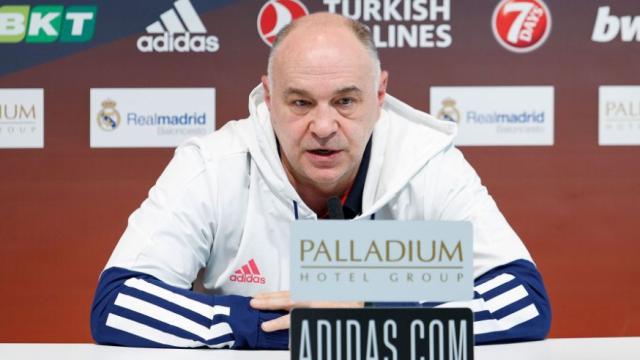 Pablo Laso, en rueda de prensa de la Euroliga