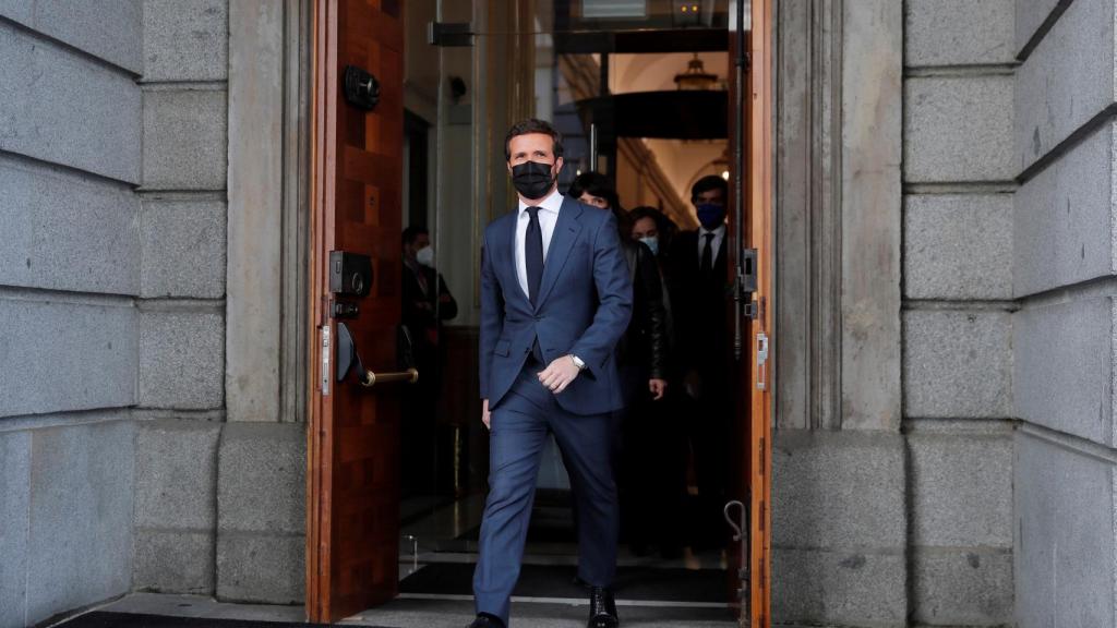 Pablo Casado, este miércoles en el patio del Congreso.