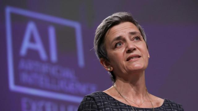 La vicepresidenta de la Comisión, Margrethe Vestager, durante su rueda de prensa de este miércoles