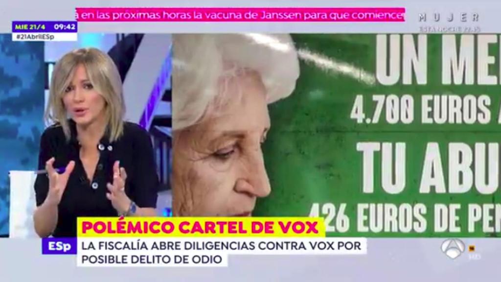 Captura del vídeo de 'Espejo Público' en el que Griso critica el cartel de Vox.