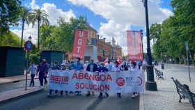Protesta de los trabajadores de Abengoa este jueves en Sevilla.