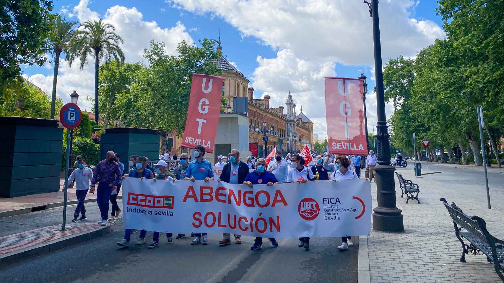 Protesta de los trabajadores de Abengoa en Sevilla.