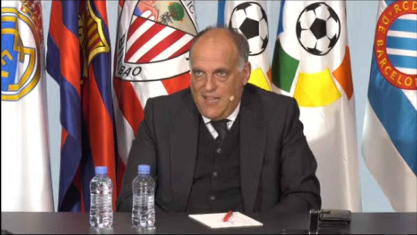 Javier Tebas, en la rueda de prensa de respuesta a la Superliga Europea