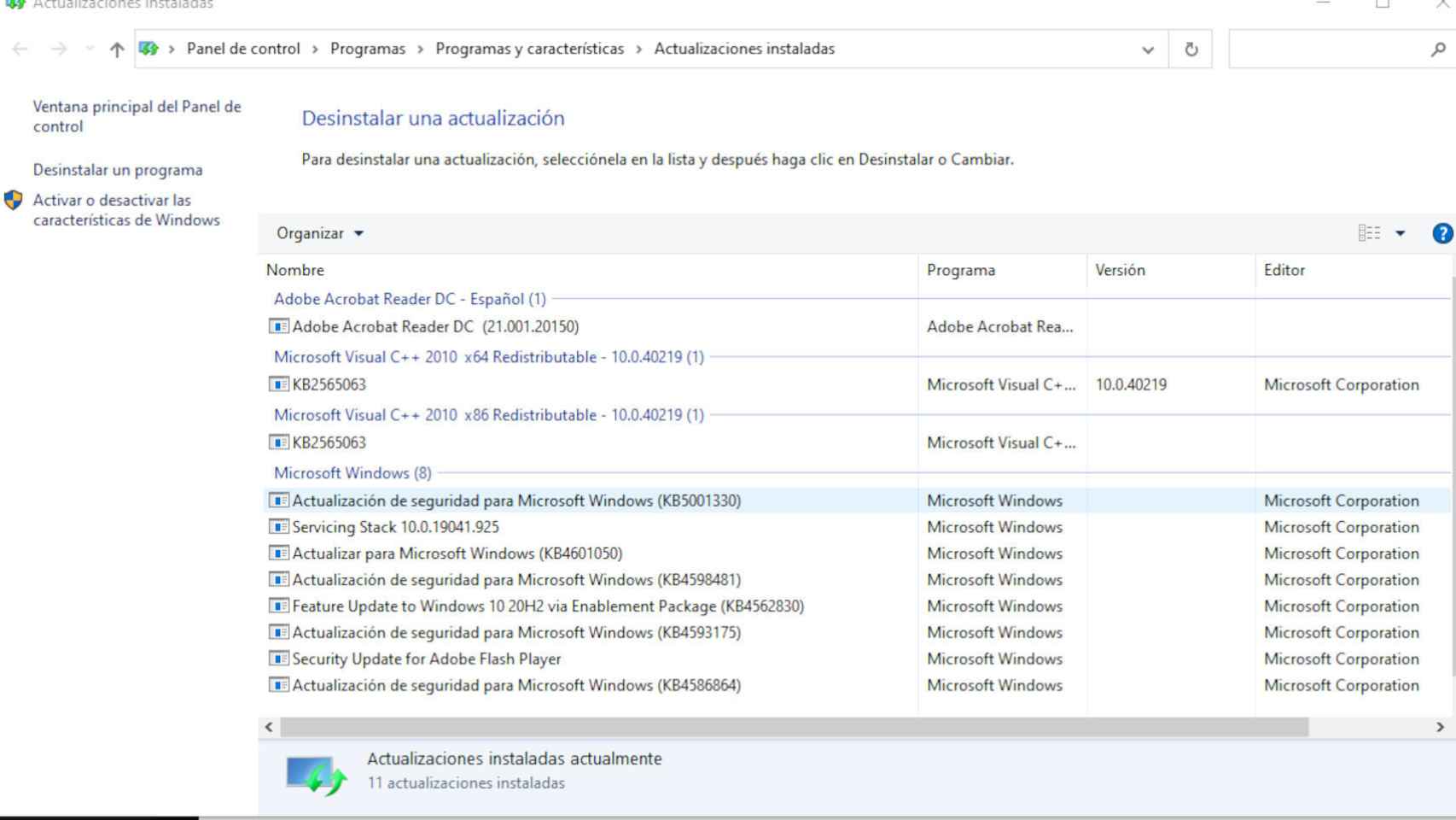 Actualización de Windows 10 que está provocando los fallos