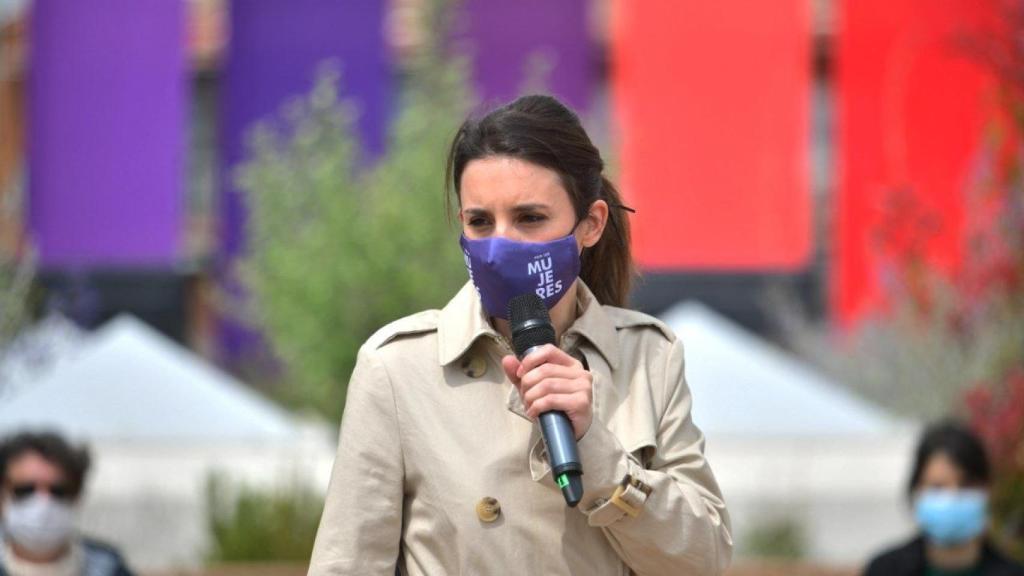 La ministra de Igualdad, Irene Montero, durante un acto de campaña a las elecciones del 4M.