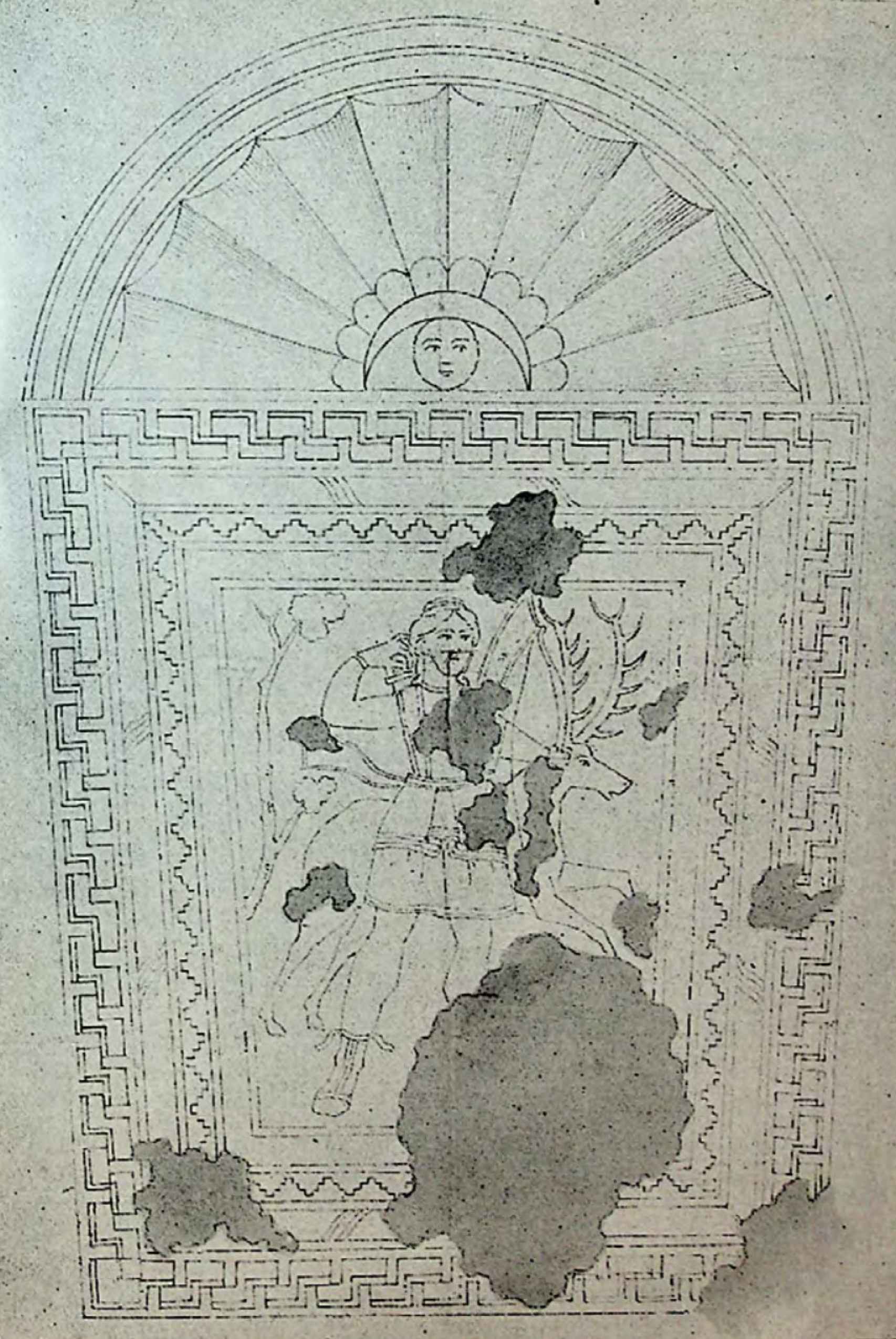 Dibujo del mosaico romano desaparecido de Diana (1862).