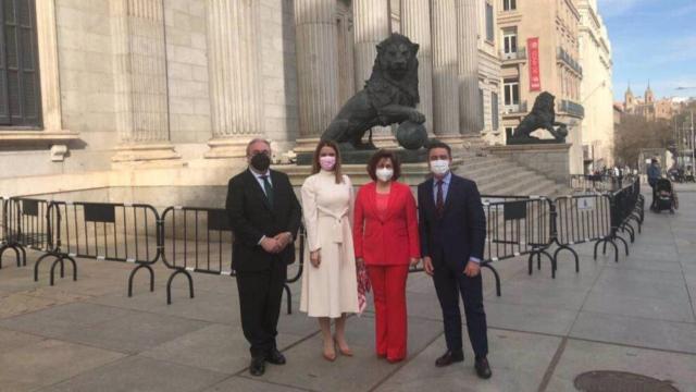 Vicente Tirado, Carmen Riolobos y otros representantes del PP en las puertas del Congreso