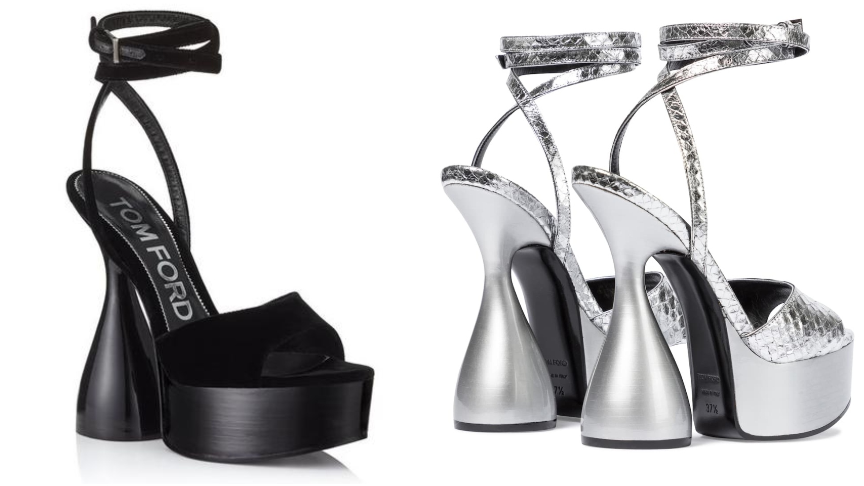 Las 'disco heels' de Tom Ford en negro y plata.