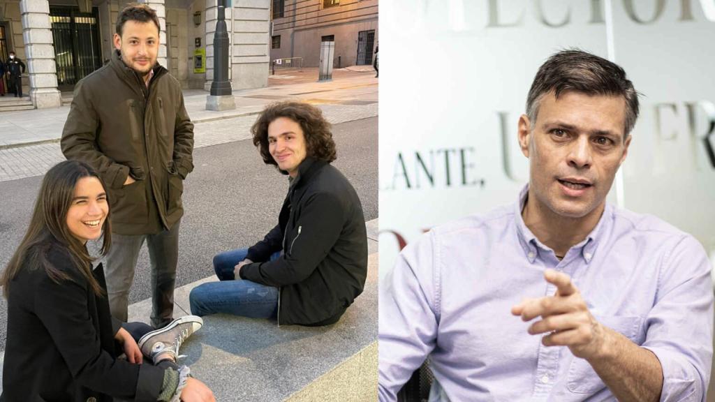 Paula Terradas, Álvaro Vara e Ignacio Dancausa, promotores de Libertad Sin Ira - UCM, junto a Leopoldo López.