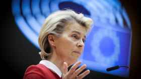 La presidenta de la Comisión, Ursula von der Leyen, durante su discurso este martes en la Eurocámara