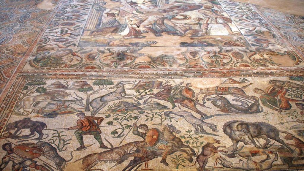 Mosaico romano figurativo en la villa romana de La Olmeda, Pedrosa de la Vega, también en Palencia.