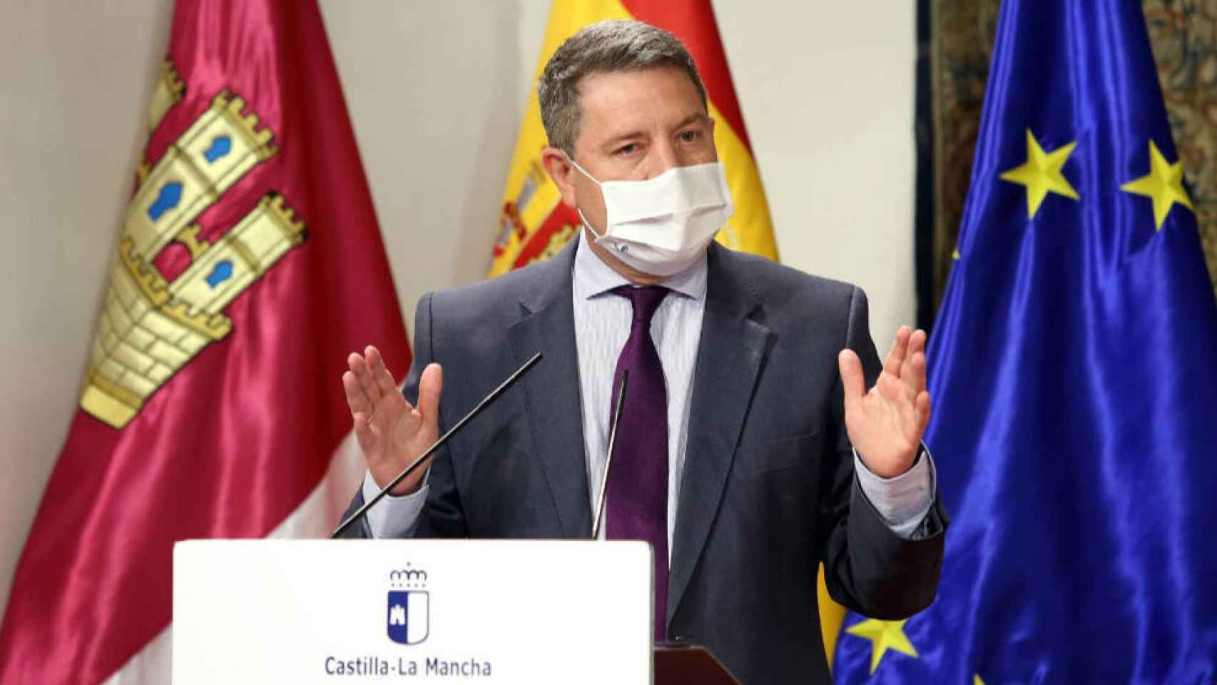 El presidente de la Junta, Emiliano García-Page, este martes en la firma del Plan de Empleo de Castilla-La Mancha. Foto: Óscar Huertas