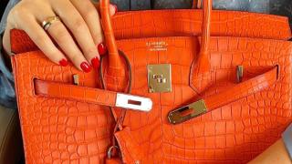 Georgina luciendo un bolso Birkin de Hermès en su último vuelo en jet privado.