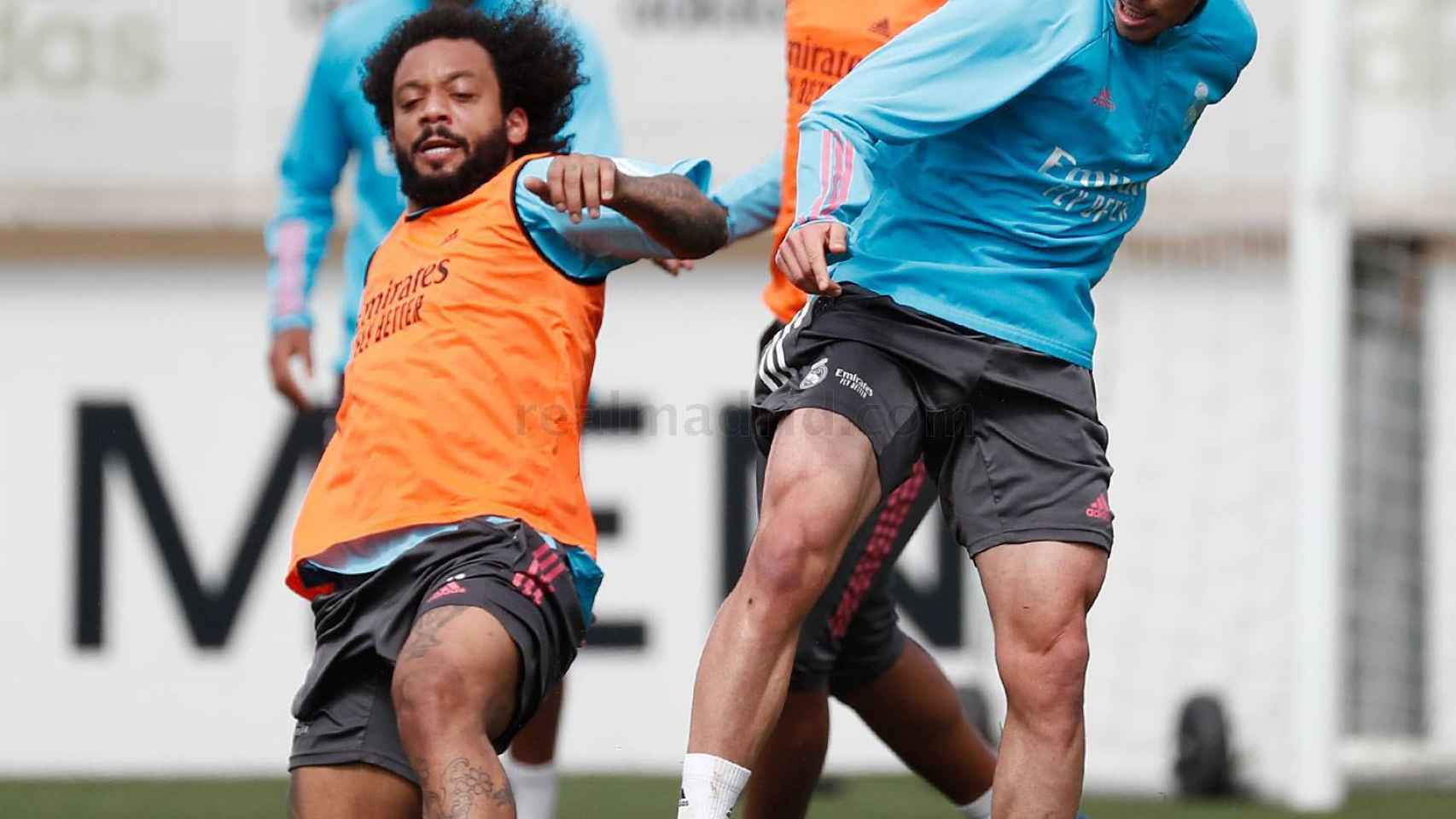 Marcelo y Antonio Blanco, durante un entrenamiento del Real Madrid