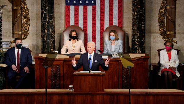 Joe Biden durante su primer discurso ante las dos cámaras del Congreso, cuando cumple 100 días en la Casa Blanca.