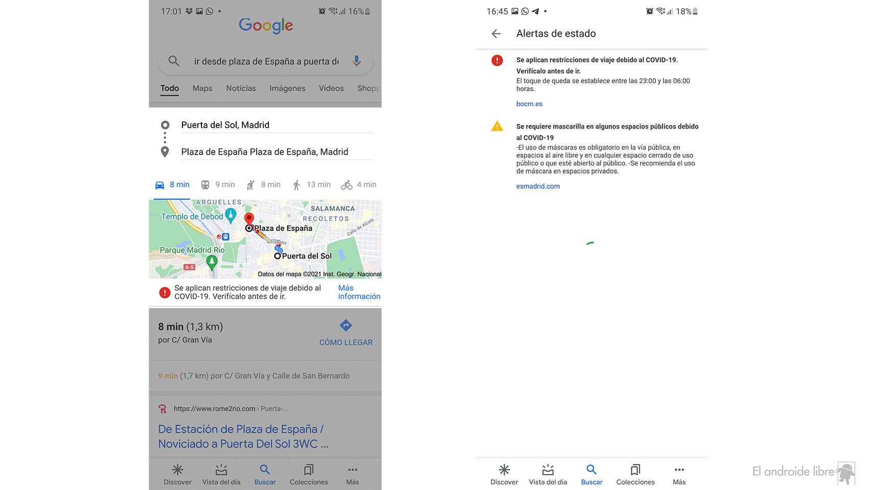 Aviso de restricciones en la app de Google