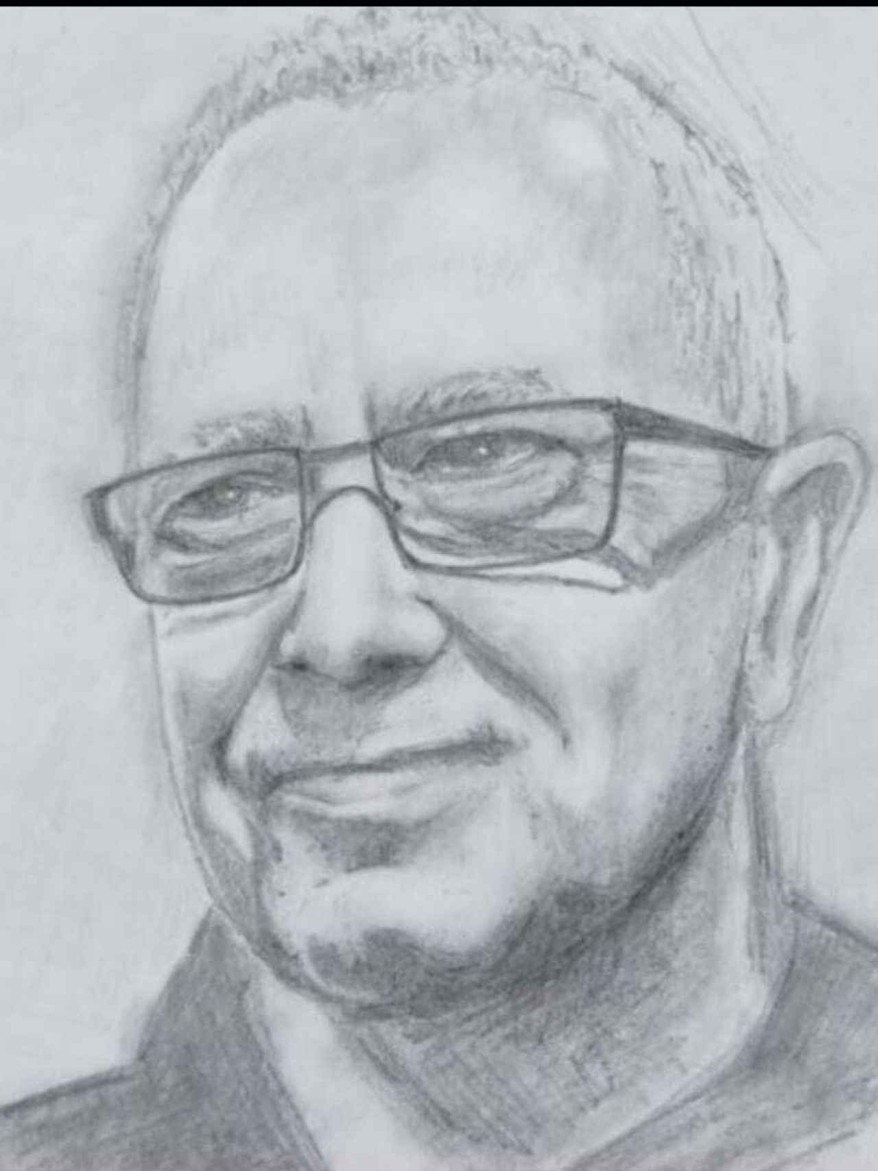 Un retrato a lápiz de Eduardo Barcala, fallecido por Covid en abril de 2020.