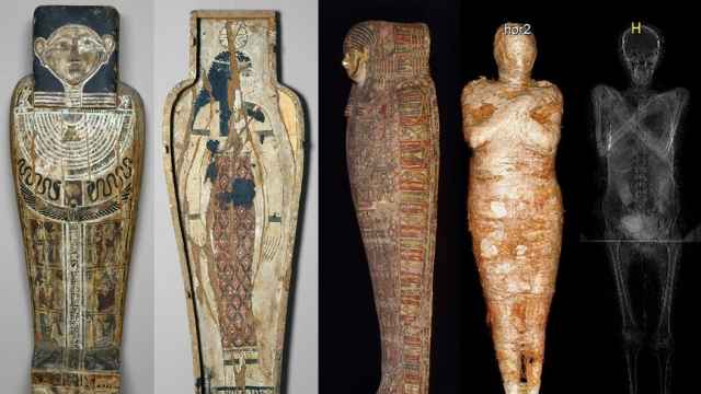 El sarcófago y la momia de la mujer embarazada.