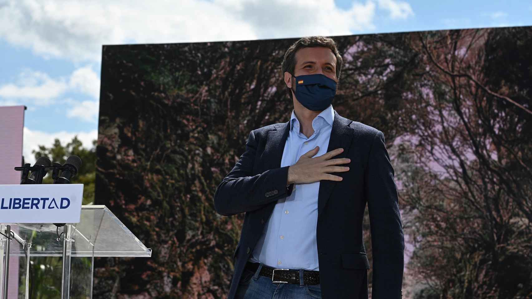 Pablo Casado, presidente del PP, en un acto de la campaña madrileña del 4-M.