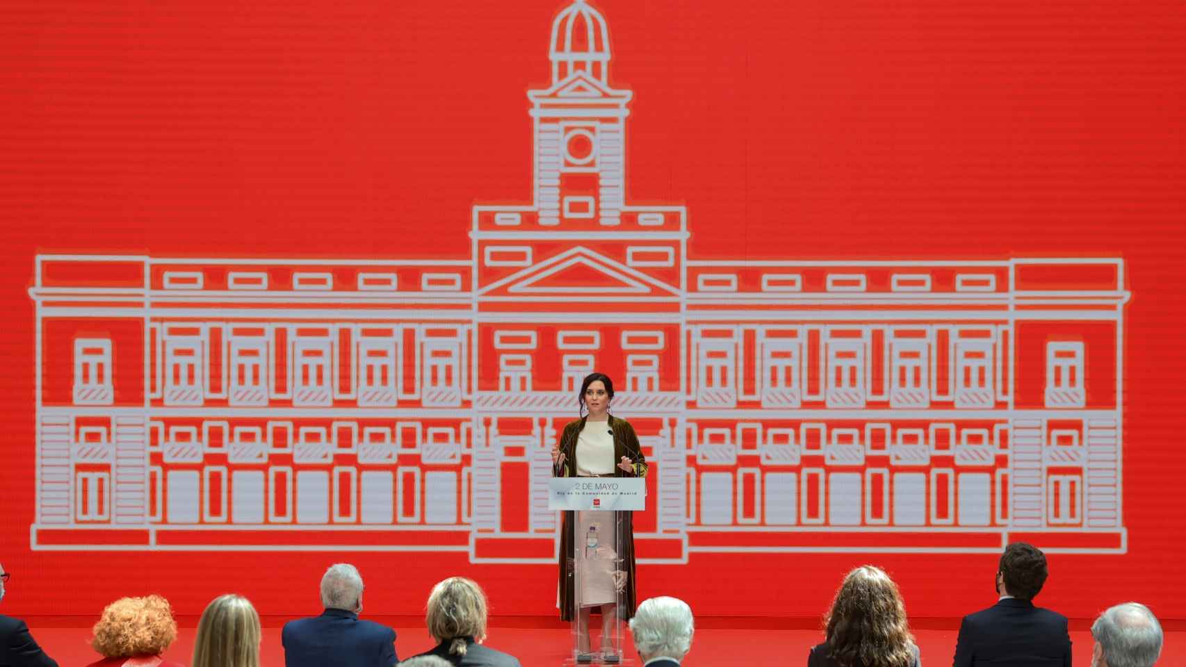 Isabel Díaz Ayuso, presidenta de la Comunidad de Madrid  y candidata del PP, en el discurso del 2 de mayo.