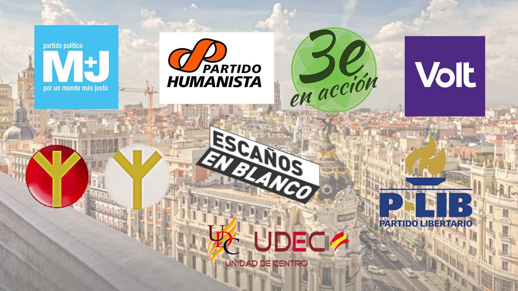 Logos de algunos de los partidos minoritarios presentados a las elecciones madrileñas del 4-M.