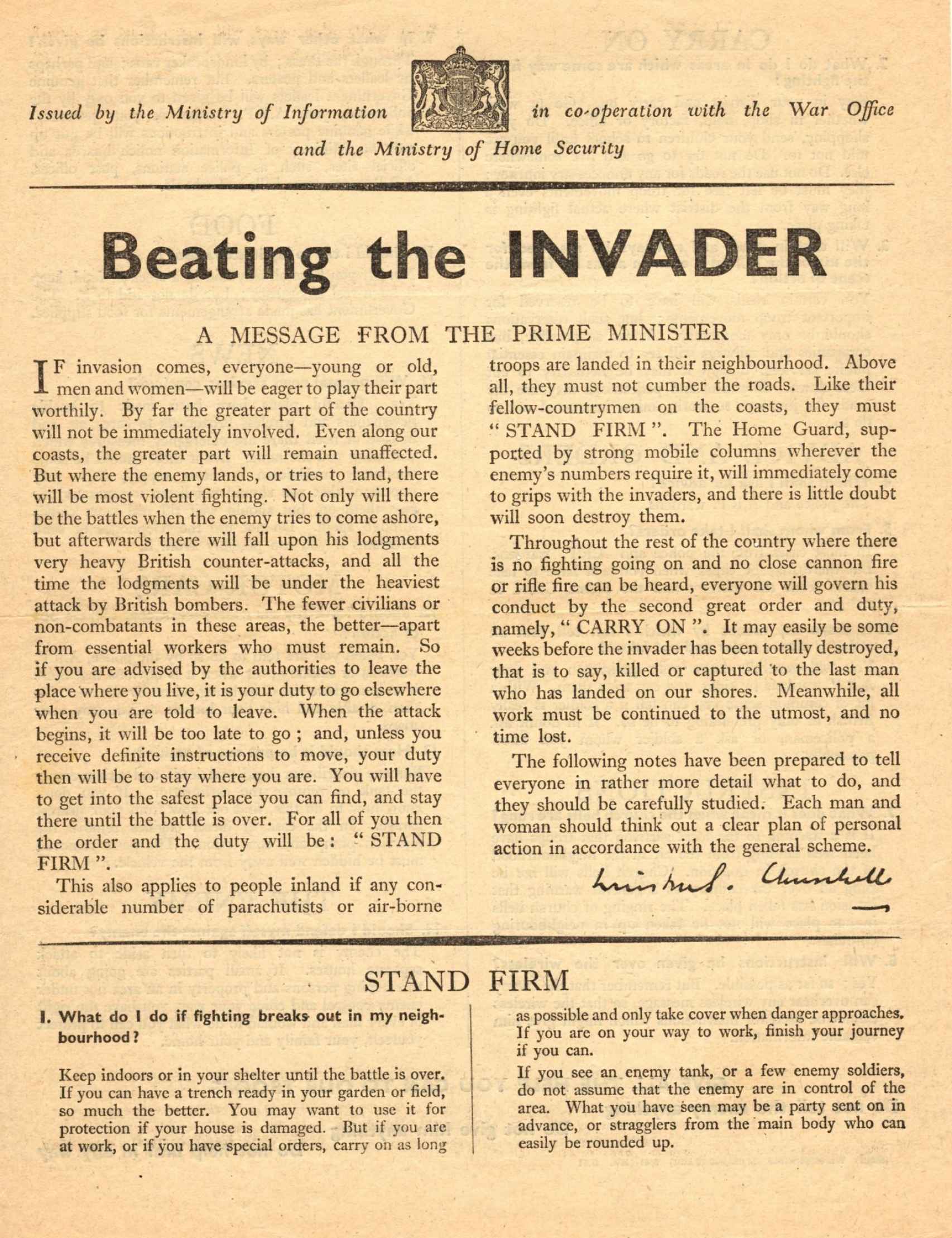 Folleto 'Beating the invader'.