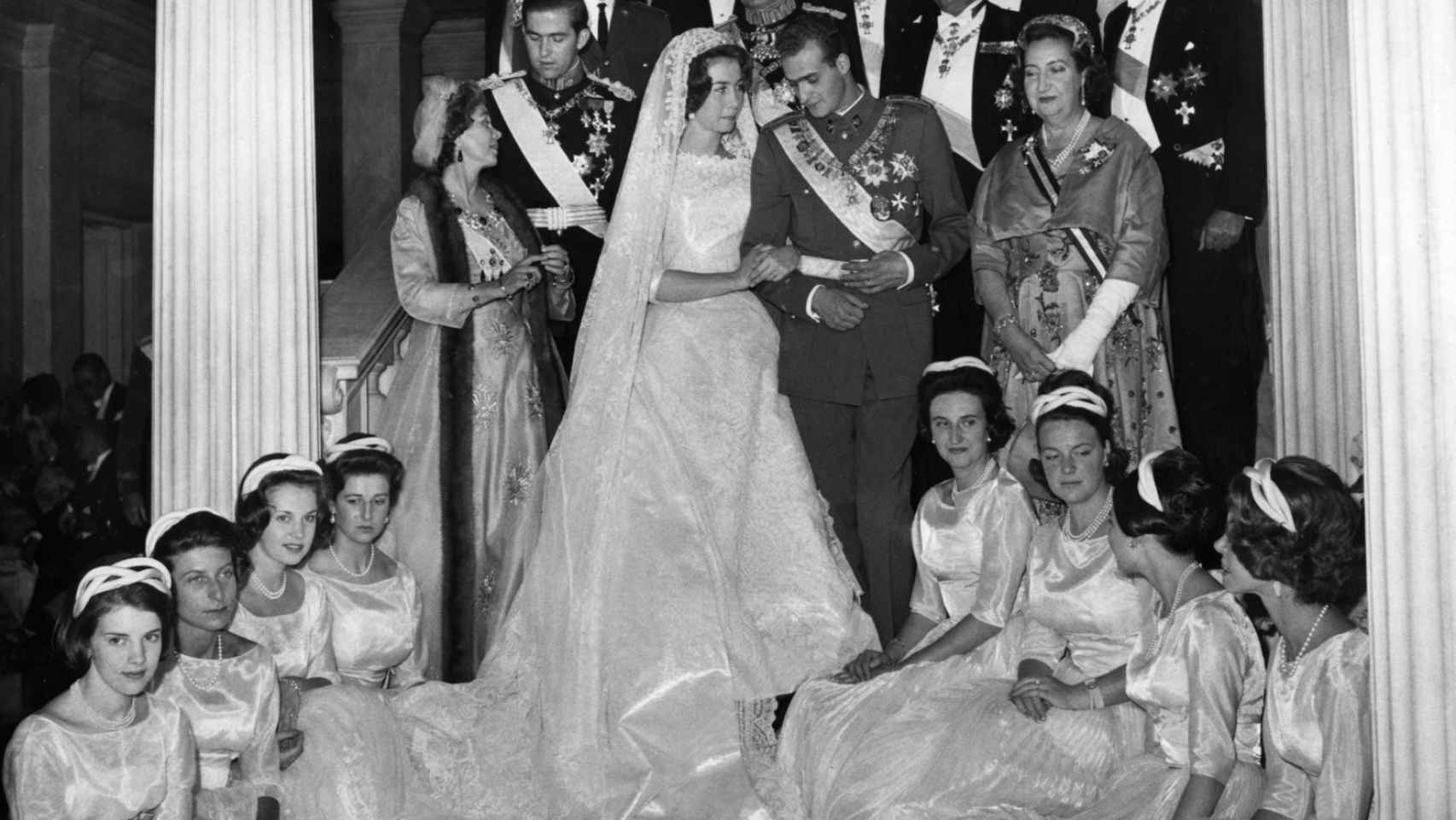 Sofía de Grecia y Juan Carlos de Borbón, el día de su boda en 1962.