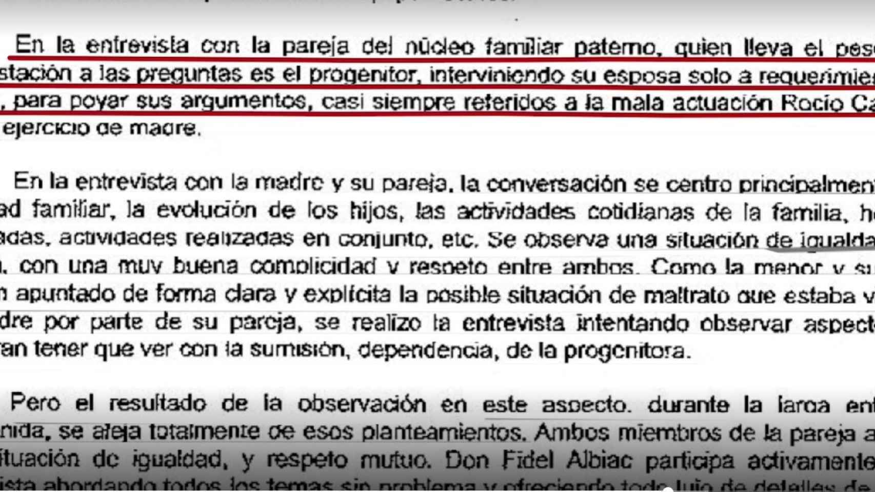 El informe en el que se habla del papel de Olga Moreno en contra de Rocío Carrasco.