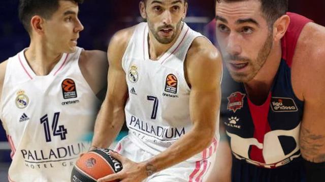 Gabriel Deck, Facundo Campazzo y Luca Vildoza, en un fotomontaje