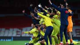 Celebraciónd el Villarreal tras conseguir el pase a la final