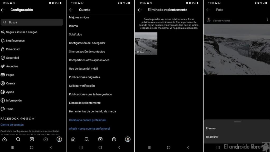 Instagram recuperar publicaciones