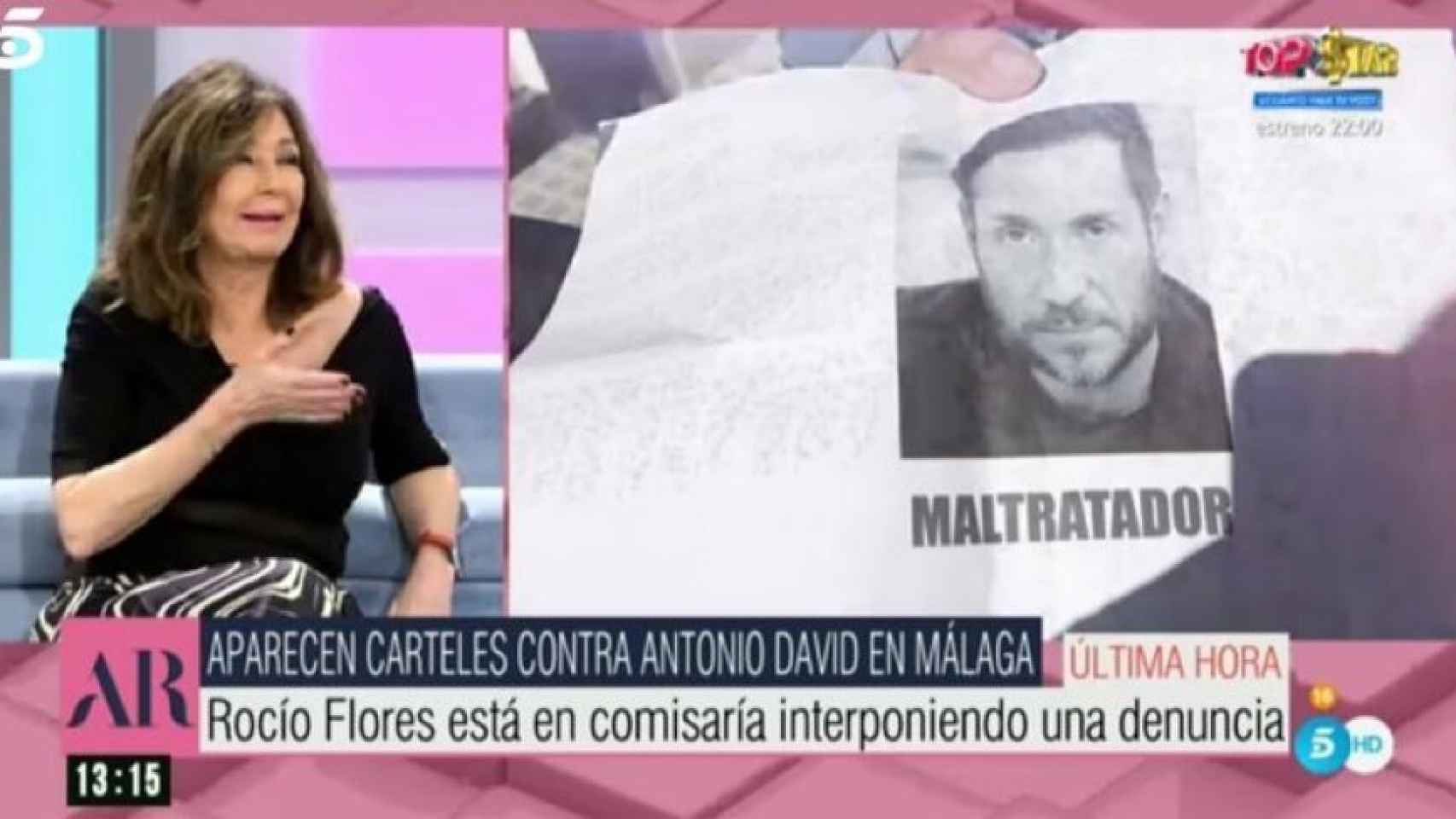 Imagen de 'El programa de Ana Rosa' con los carteles ofensivos contra Antonio David Flores.